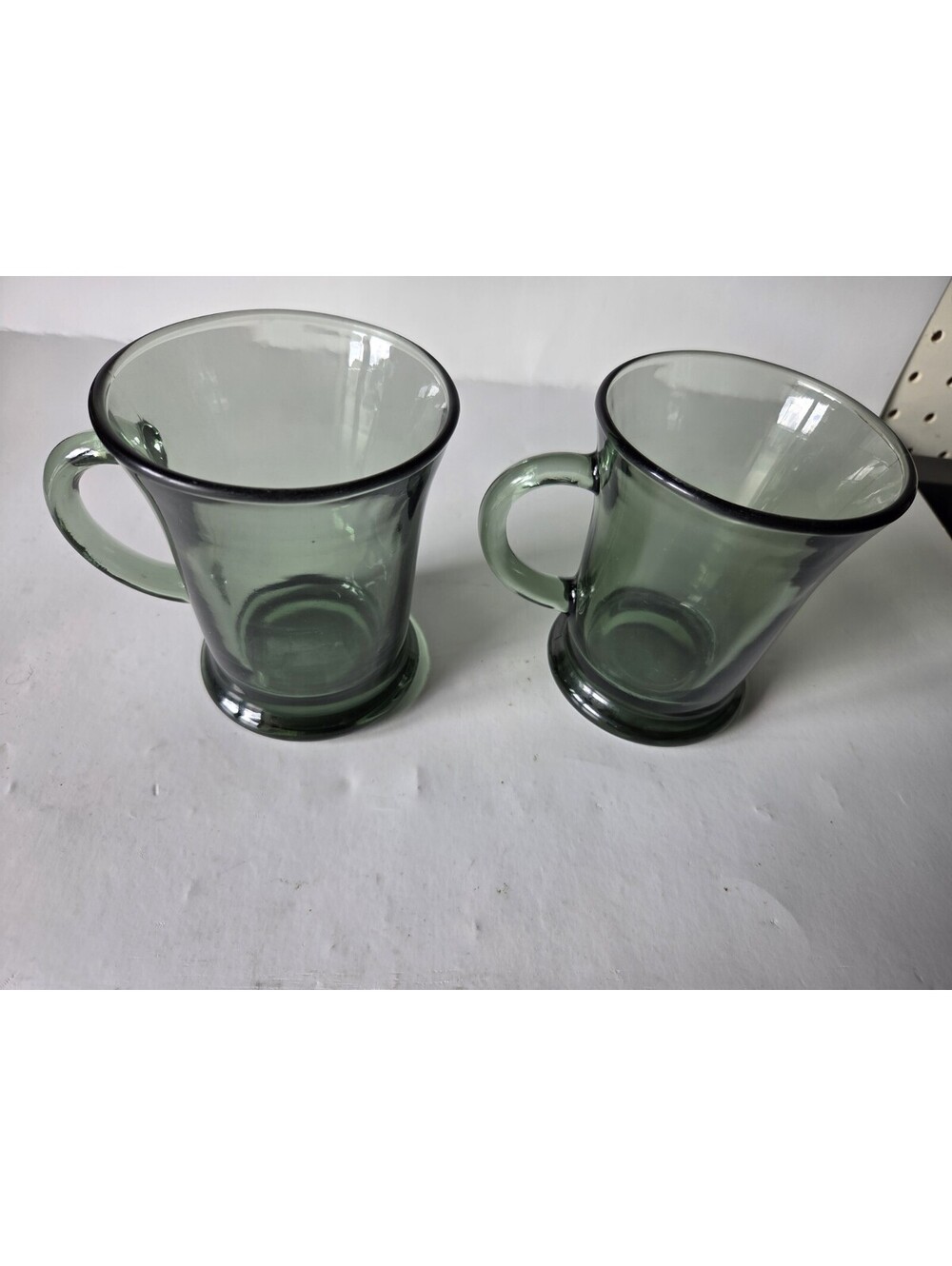 Anchor Hocking Fern Green Glass Footed Coffee Mugs USA Vintage Clear Cup SG2